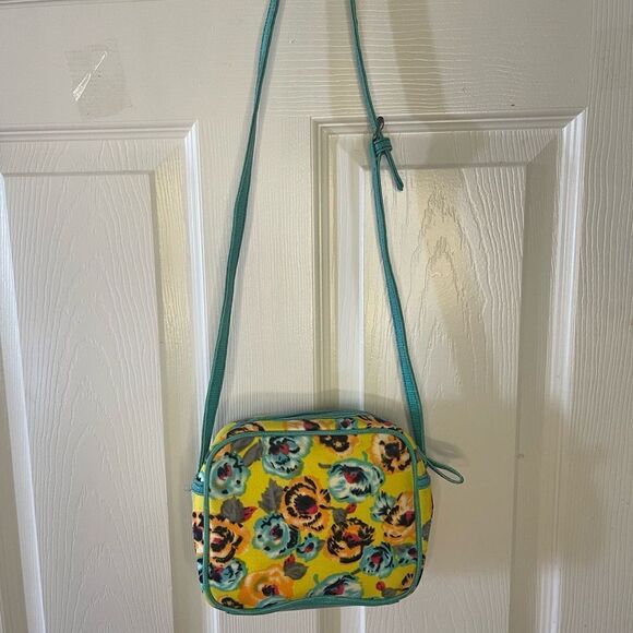 Anna Sui Mini Multi color fabric shoulder bag with coral green leather trim - Picture 4 of 11
